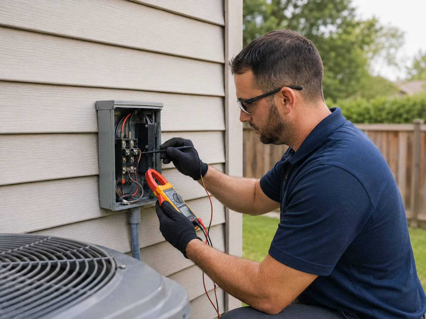electrical-troubleshooting-06 Technician performing electrical troubleshooting in a Shrewsbury - NJ home while measuring voltage at a wall switch, Electrician testing smoke detectors inside a Shrewsbury - NJ home near bedroom and hallway areas