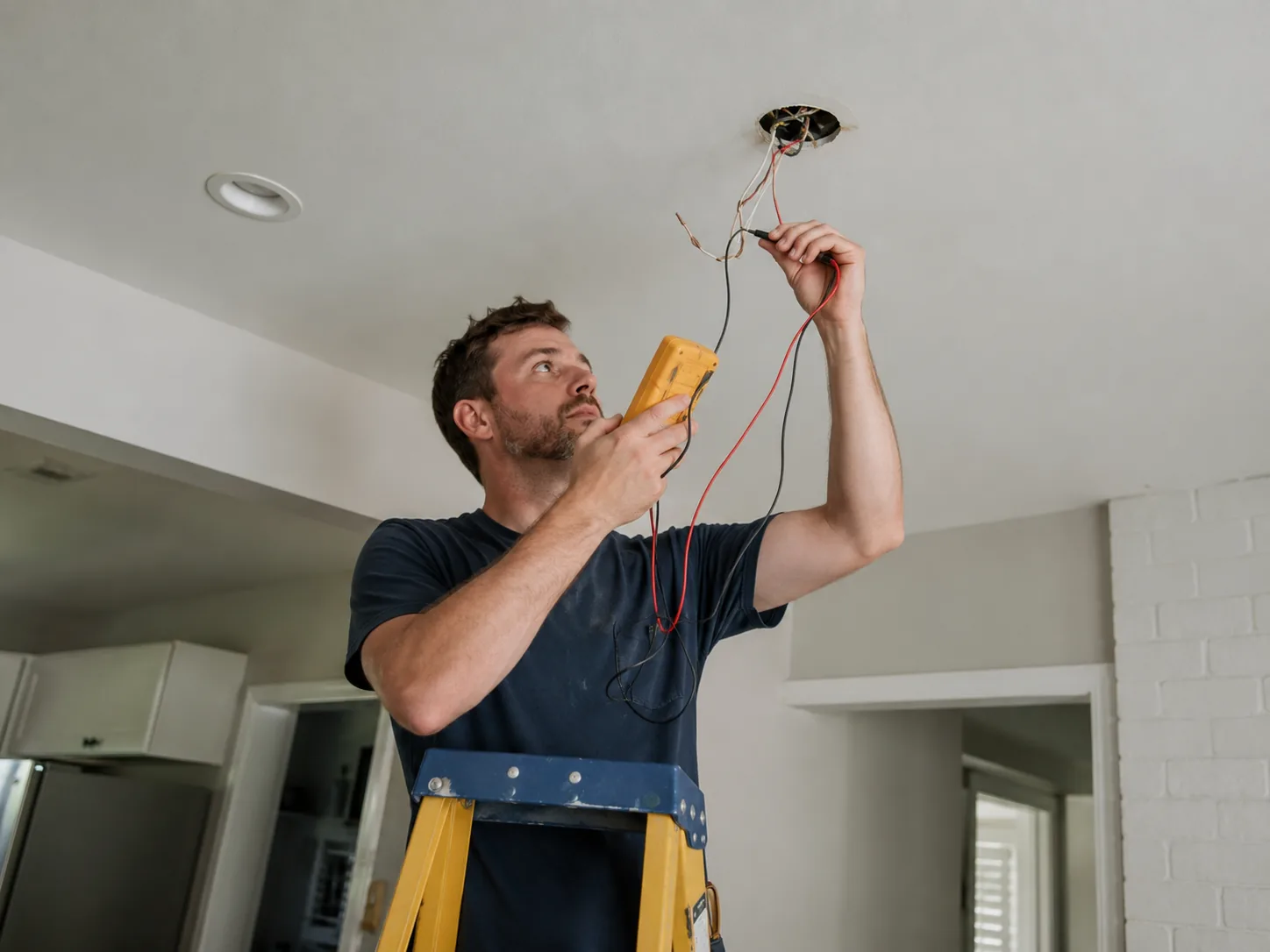 Electrical Troubleshooting in Eatontown - NJ as a technician tests a wall outlet and open panel