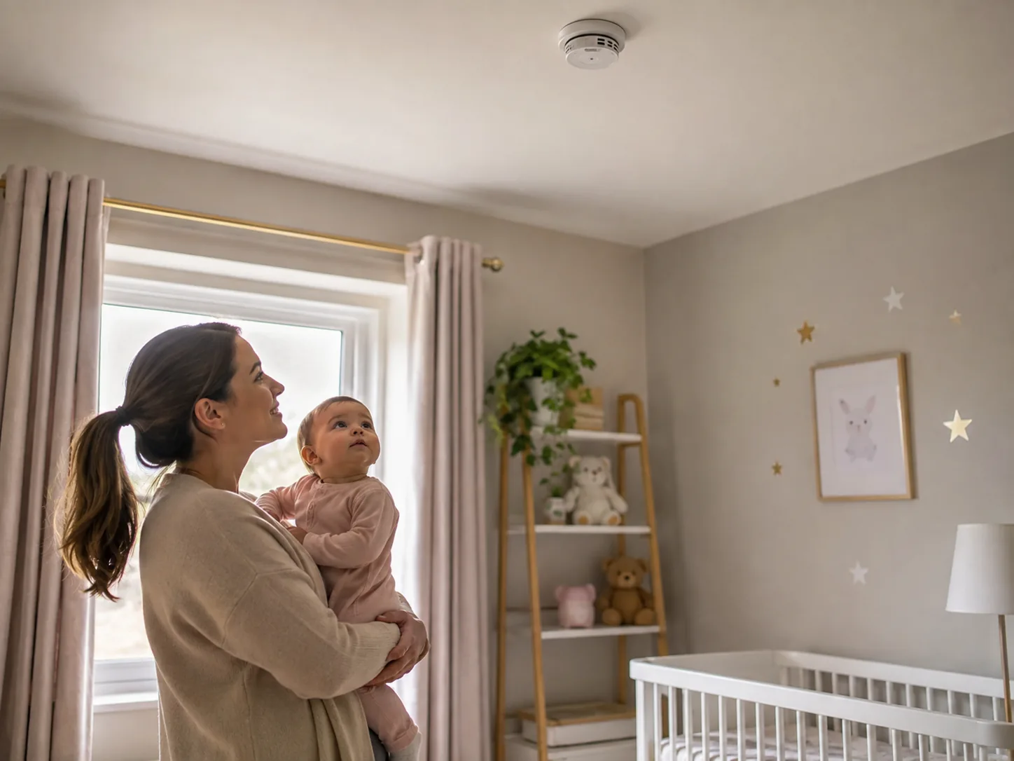 Electrician testing Smoke Detectors inside an Eatontown - NJ home during a detailed safety inspection